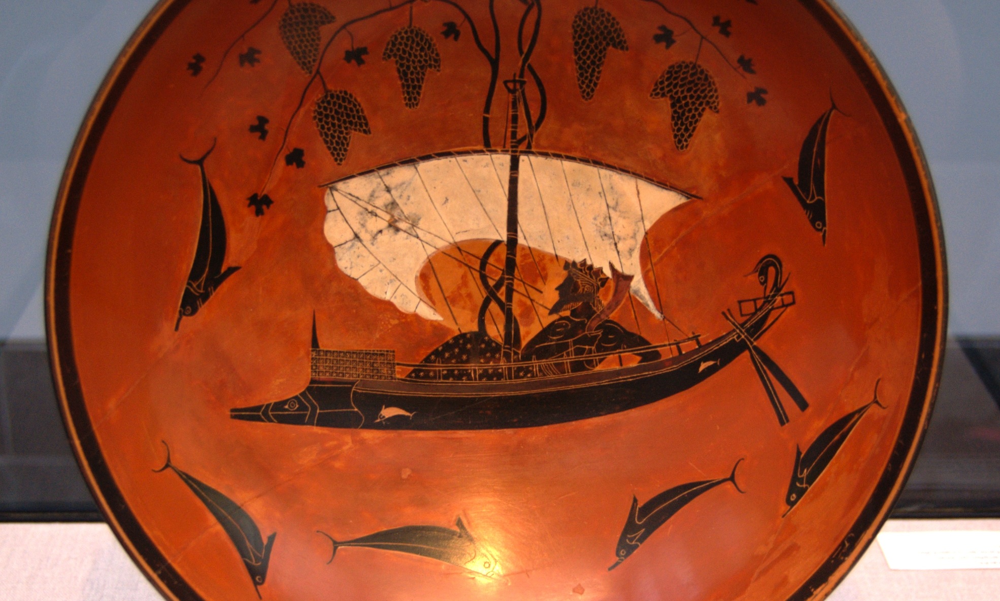 Ancient Greek bowl with Dionysus on a ship