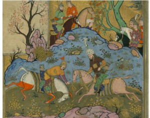 Rustam Fights Afrasiyab - manuscript illustration