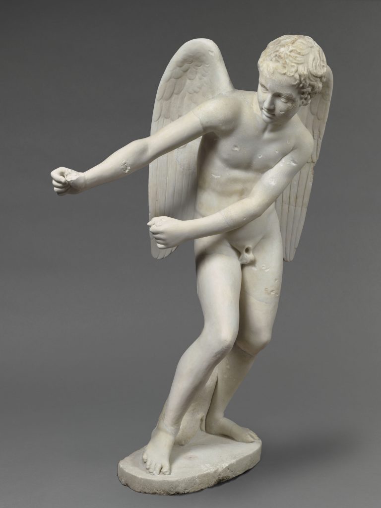 Marble statue Eros stringing his bow