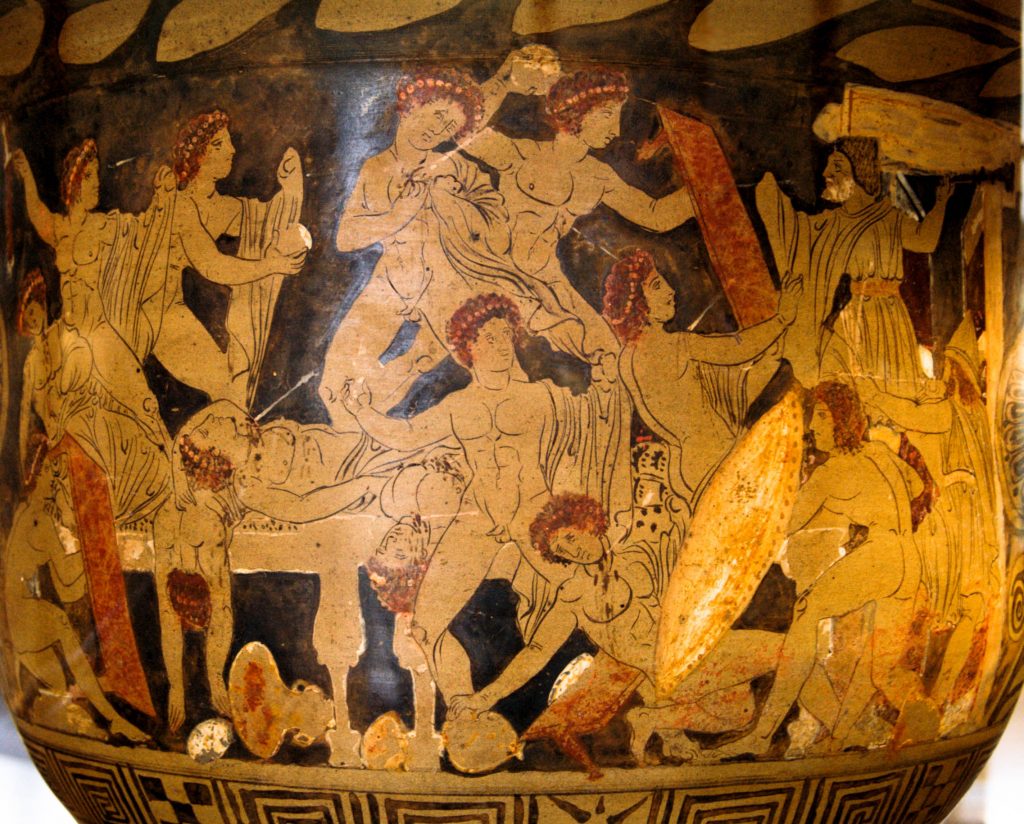 Vase painting of Odysseus and Telemachus slaying the suitors