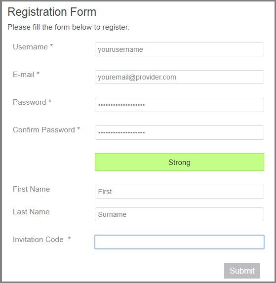 screenshot of registration form