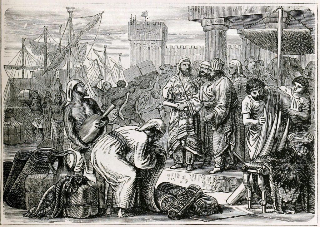 Engraving depicting Phoenician merchants