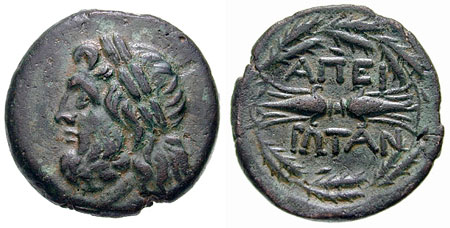 Coin depicting Zeus and thunderbolt