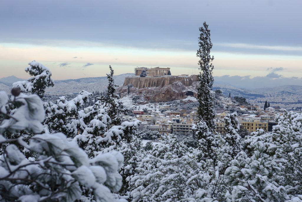Athens in snow