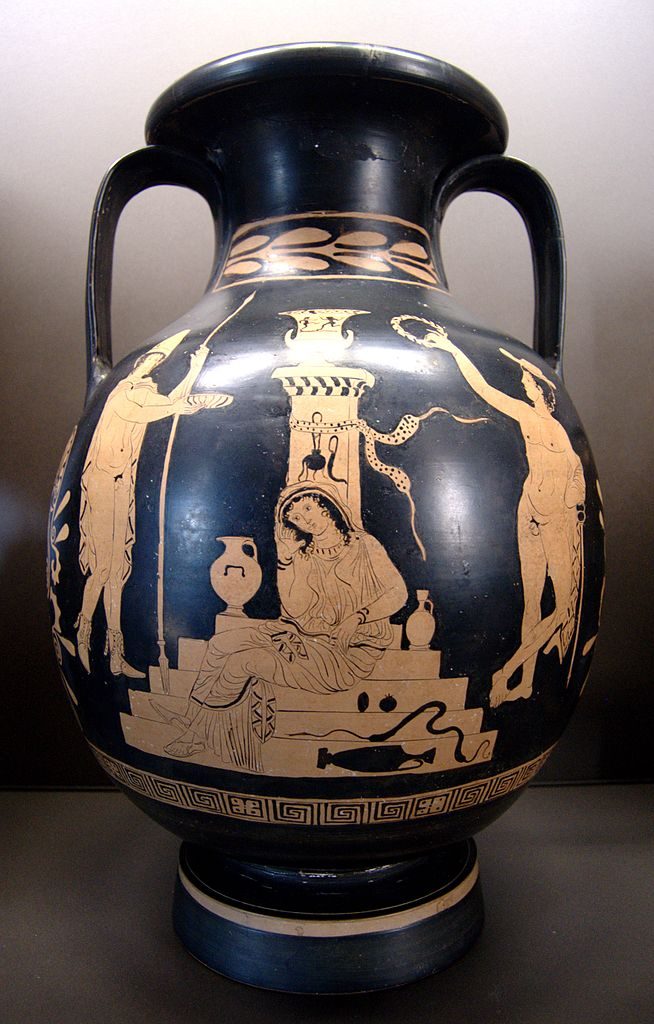 Vase painting: Orestes, Elektra and Hermes