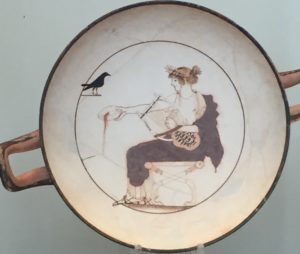 A kylix, Apollo is depicted crowned with a wreath, Delphi Museum