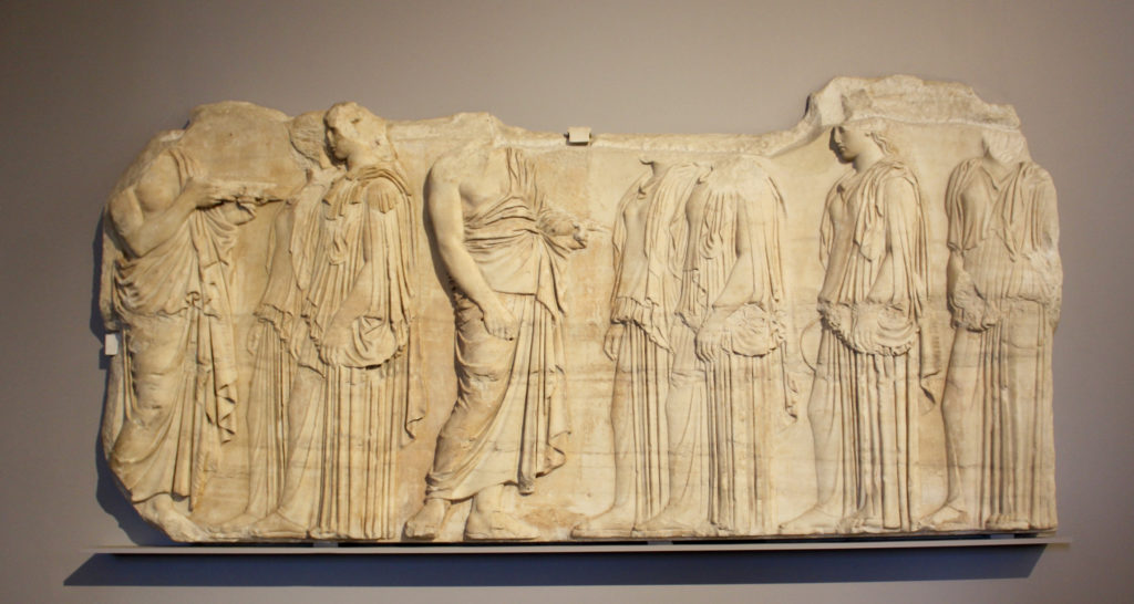 rocession of the Panathenaic festival: Fragment known as the Ergastines Panel, Louvre