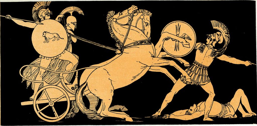 Illustration: Diomedes throwing his spear at Ares
