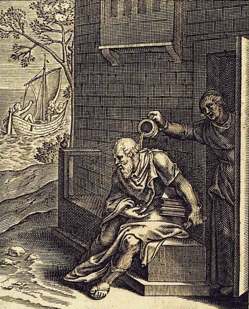 Engraving: Socrates and Xanthippe