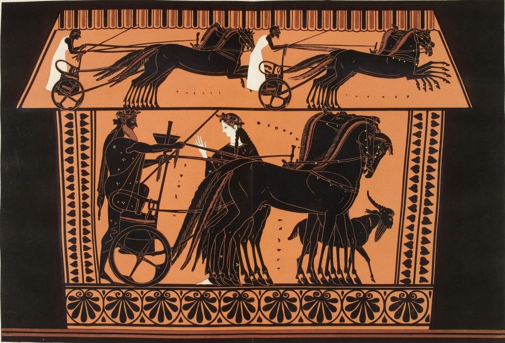 Dionysus and Semele on a horse driven chariot
