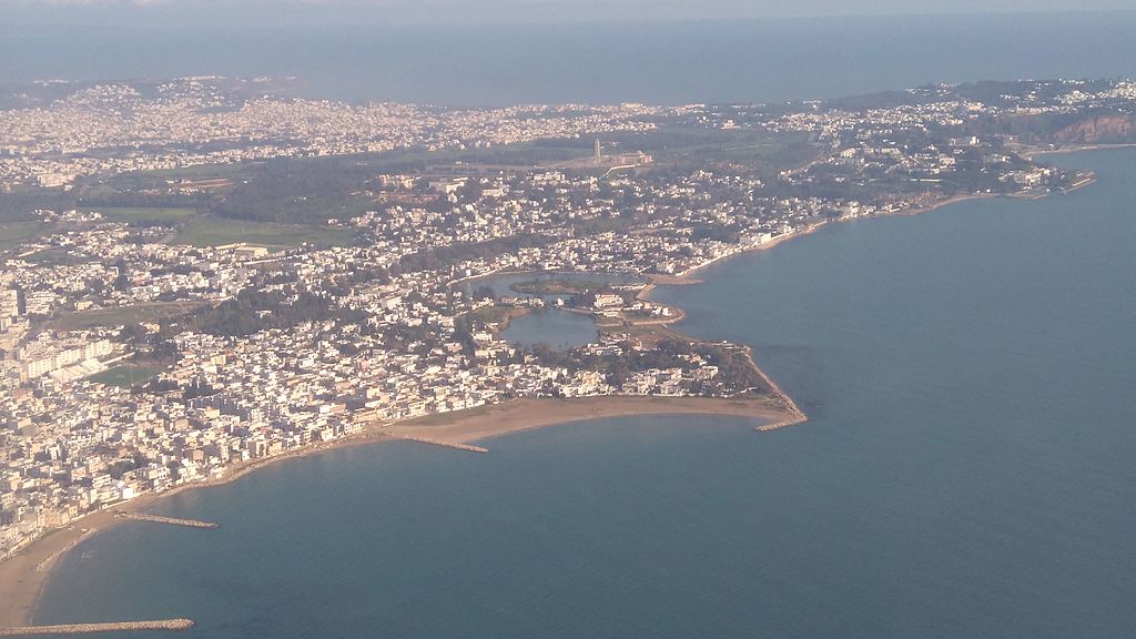 Photo: aerial view of Carthage showing the harbor area