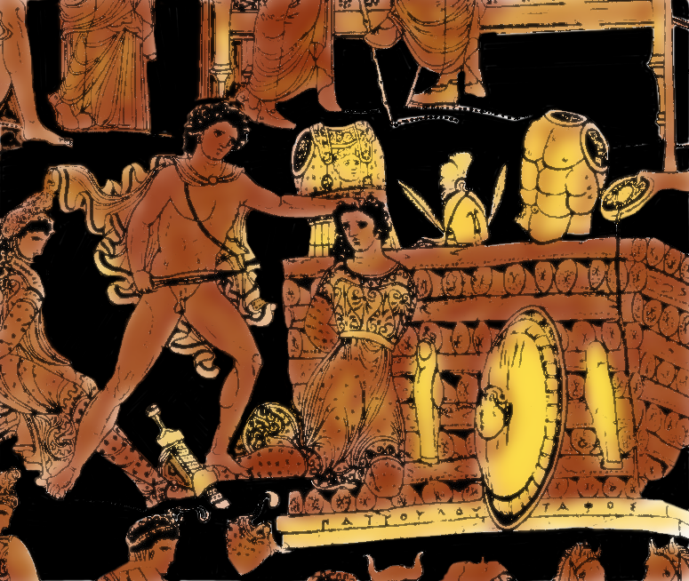 Illustration of vase painting: Funeral pyre of Patroklos