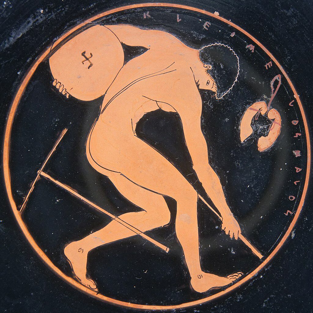 Vase painting: discus thrower in pankration