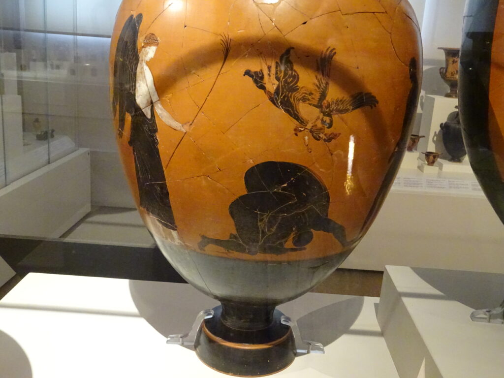 Vase painting: wrestlers with Nike