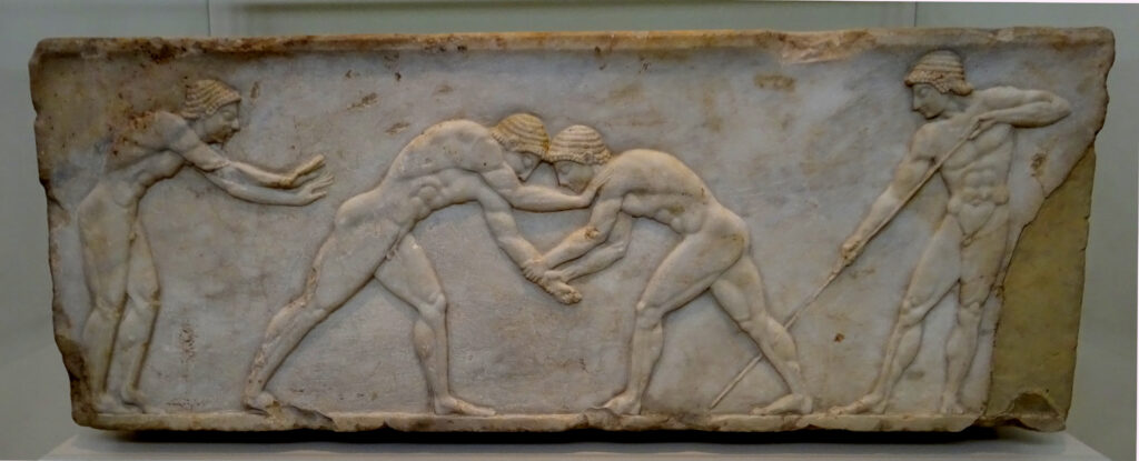 Sculptural relief: wrestlers