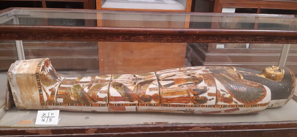 Mummified remains in decorated casing