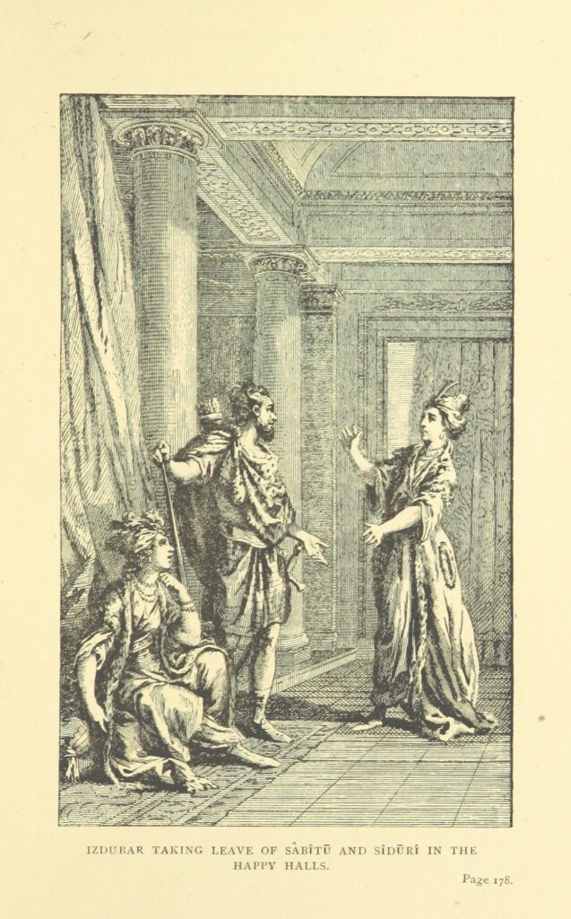 Illustration from a modern verse translation of "Ishtar and Izdubar" depicting the characters in imagined period costume