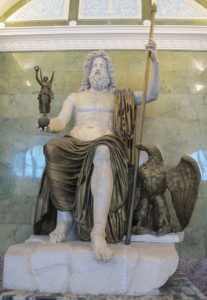 A Roman copy of the monumental statue of Zeus created by Pheidias around 435 BCE for the Temple of Zeus at Olympia.