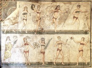 Wall painting showing women physically active